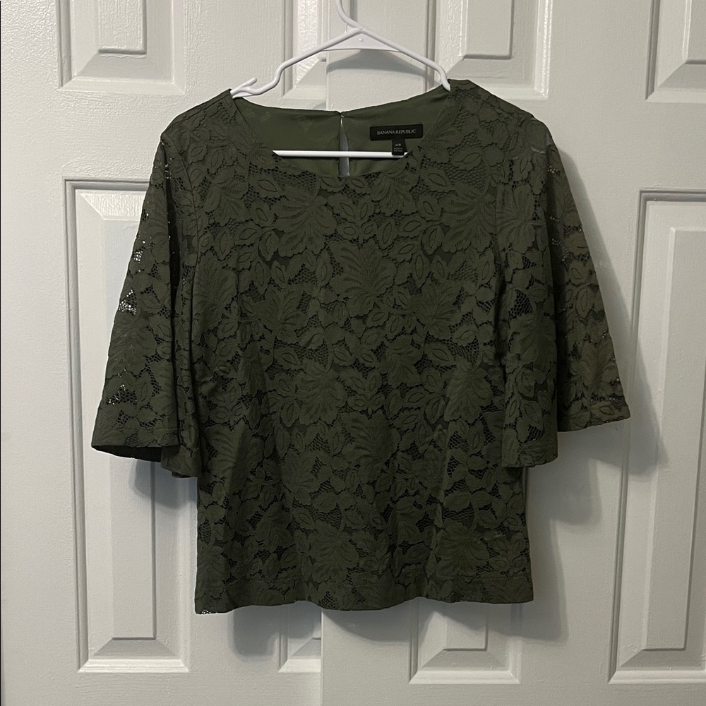NWT Banana Republic Green Lace Shirt Blouse 3/4 Sleeve Size Extra Small‎